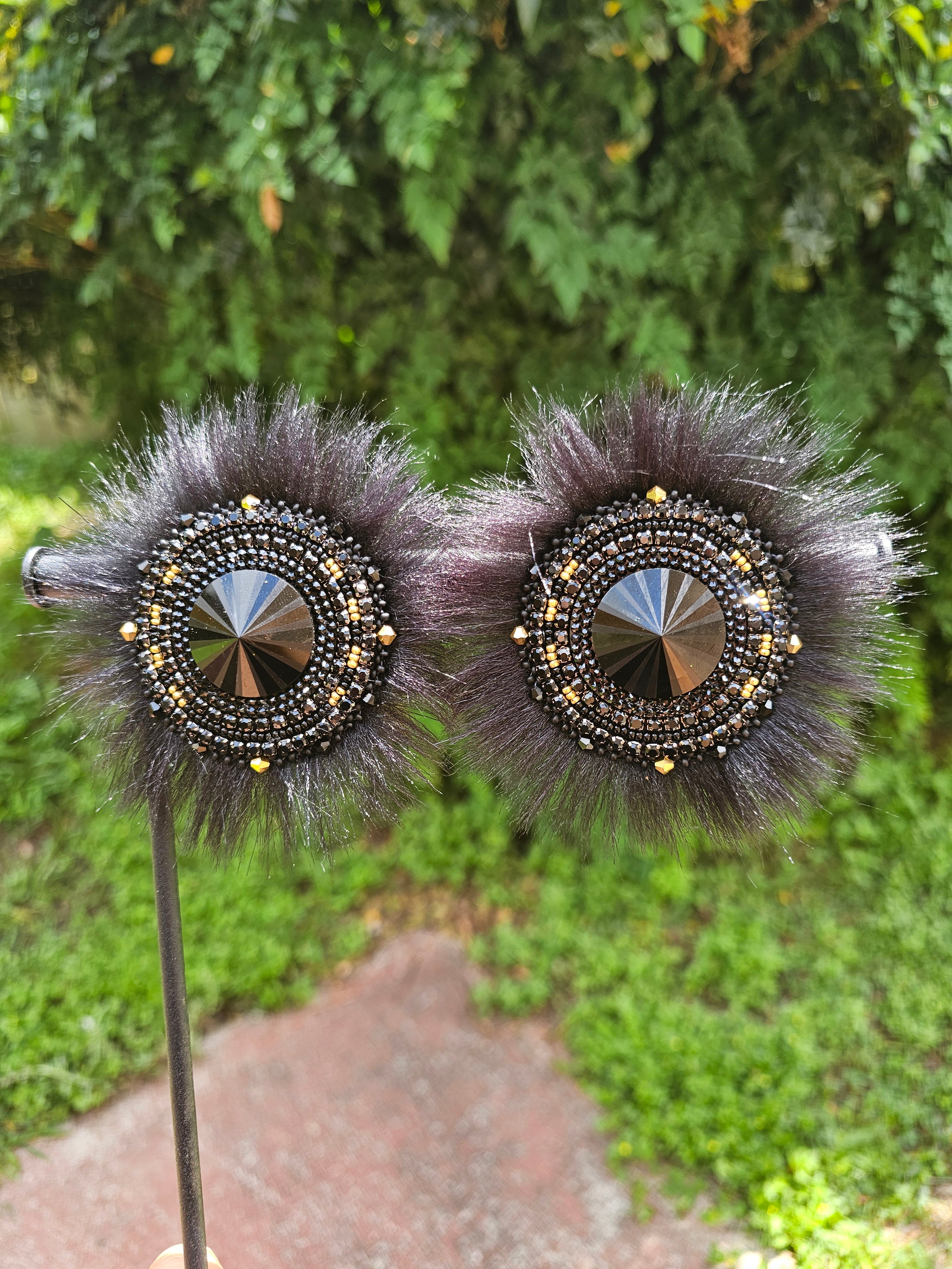 Faux Fur Beaded Earrings